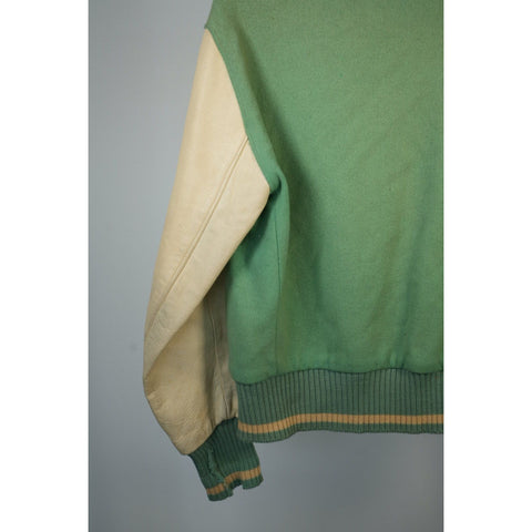"Retail" VTG "Mary Ann" Wool & Leather Sleeve Personalized Varsity Jacket Green/Cream