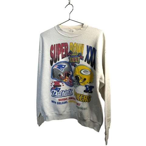 "Retail" Vintage 1997 Super Bowl XXXI Patriots Packers Pullover Sweatshirt White Large