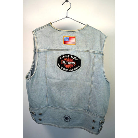 "Retail" Vintage Harley-Davidson Button-Up Blue Denim Vest w/ Patches