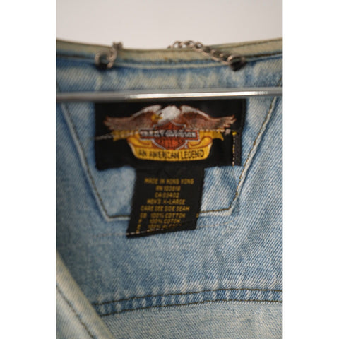 "Retail" Vintage Harley-Davidson Button-Up Blue Denim Vest w/ Patches