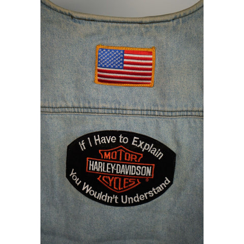 "Retail" Vintage Harley-Davidson Button-Up Blue Denim Vest w/ Patches