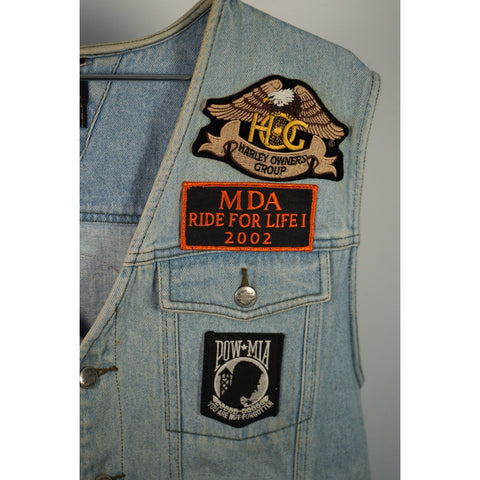 "Retail" Vintage Harley-Davidson Button-Up Blue Denim Vest w/ Patches