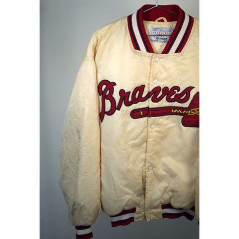 "Retail" Vintage 90s Starter Atlanta Braves Varsity Jacket Tan/Red XL