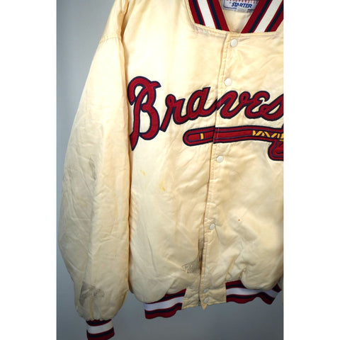 "Retail" Vintage 90s Starter Atlanta Braves Varsity Jacket Tan/Red XL