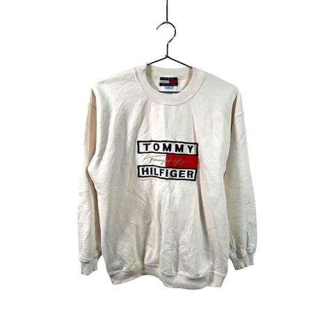 "Retail" VTG Tommy Hilfiger Logo Embroidered Crewneck Pullover Sweatshirt Cream M Women's