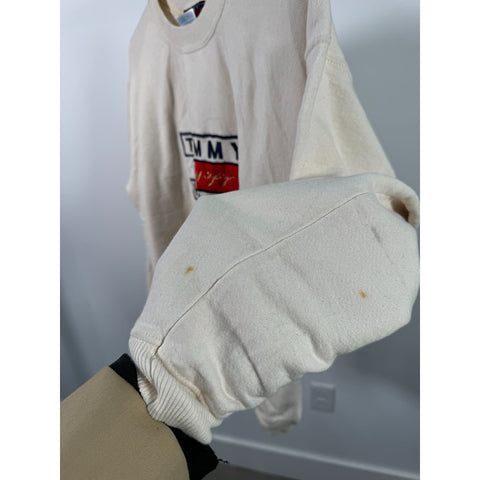 "Retail" VTG Tommy Hilfiger Logo Embroidered Crewneck Pullover Sweatshirt Cream M Women's