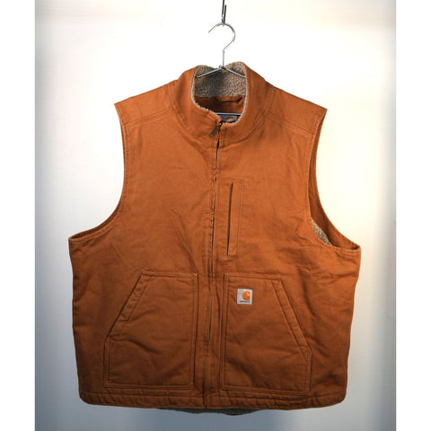 "Retail" Carhartt 104277 BRN Mock Neck Sherpa Lined Duck Canvas Full Zip Vest Brown L