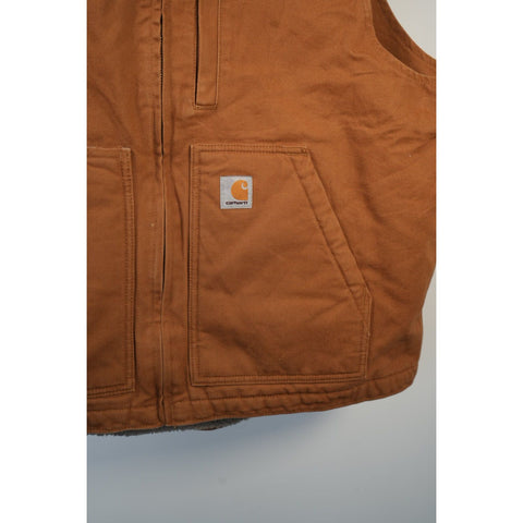 "Retail" Carhartt 104277 BRN Mock Neck Sherpa Lined Duck Canvas Full Zip Vest Brown L