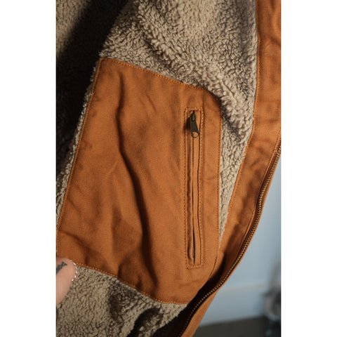 "Retail" Carhartt 104277 BRN Mock Neck Sherpa Lined Duck Canvas Full Zip Vest Brown L