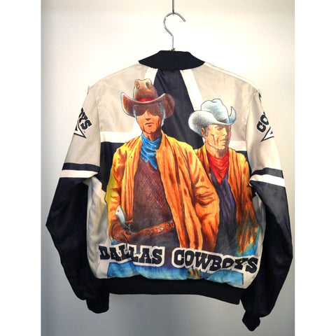 "Retail" Vintage Chalk Line Dallas Cowboys Satin Printed Snap Bomber Jacket Made in USA