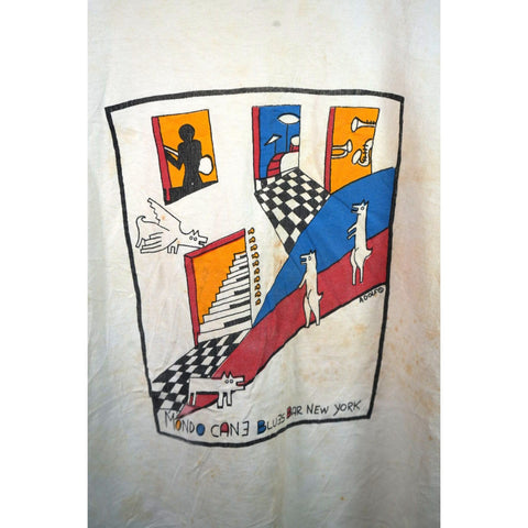 "Retail" Vintage FOTL Mondo Cane Blues Bar New York Tee Shirt White XL Single Stitch Made in USA