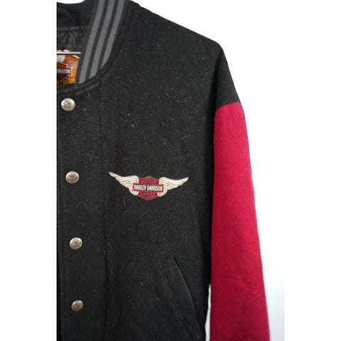 "Retail" Vintage Harley-Davidson Quilt Lined Embroidered Bomber Jacket Black/Red Small