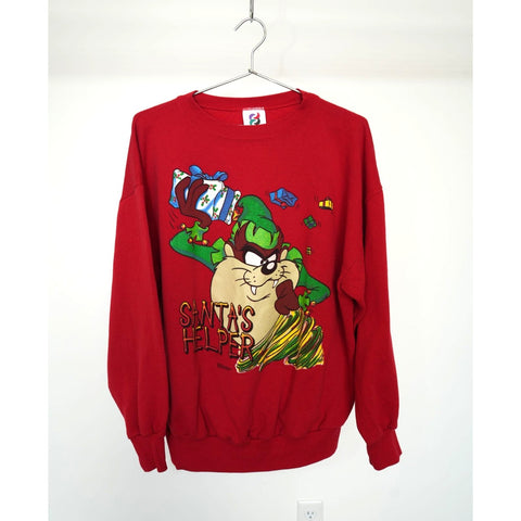 "Retail" Vintage 90s Signal Tazmania Santa's Helper Christmas Pullover Sweatshirt Red XL