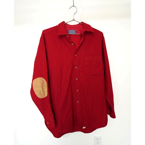 "Retail" VTG Pendleton Wool Red Flannel Padded Elbow Button Up Shirt Red L Made in USA