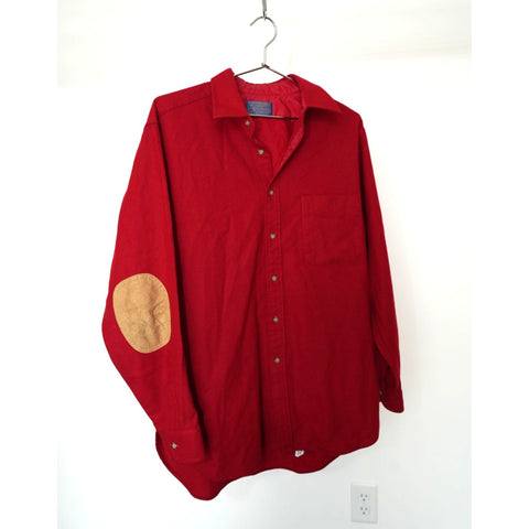 "Retail" VTG Pendleton Wool Red Flannel Padded Elbow Button Up Shirt Red L Made in USA
