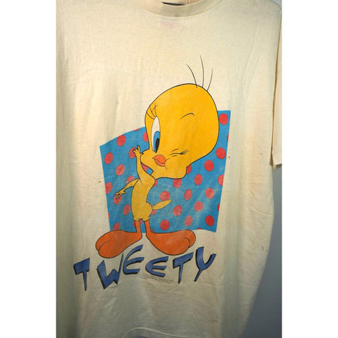"Retail" Vintage '93 "That's All Folks" Looney Tunes Tweety Bird Tee Shirt White Single Stitch