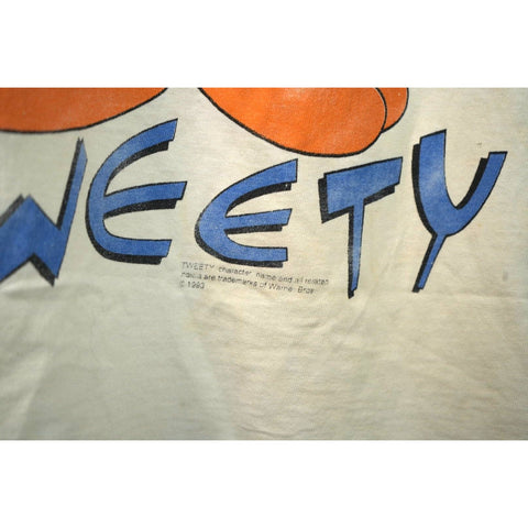 "Retail" Vintage '93 "That's All Folks" Looney Tunes Tweety Bird Tee Shirt White Single Stitch