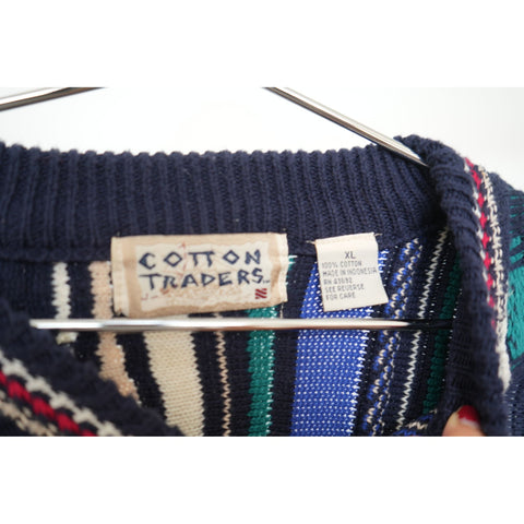 "Retail" Vintage Cotton Traders Coogi Style 3D Textured Multicolor Pullover Sweater XL