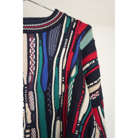 "Retail" Vintage Cotton Traders Coogi Style 3D Textured Multicolor Pullover Sweater XL