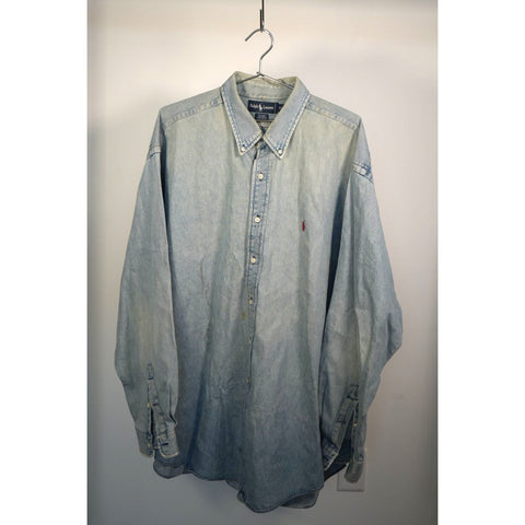 "Retail" Ralph Lauren Blaire Denim Button Down Long Sleeve Shirt Blue Size XXL