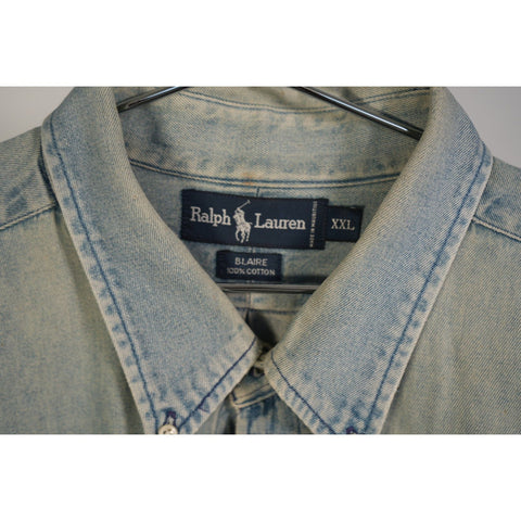 "Retail" Ralph Lauren Blaire Denim Button Down Long Sleeve Shirt Blue Size XXL