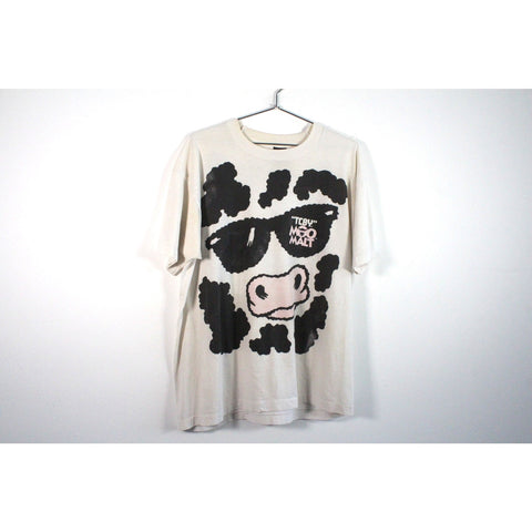 Screen Starts Best White Cow Print Graphic T-Shirt | Fun Animal Print Casual Tee | Unisex Streetwear Top | Size XL