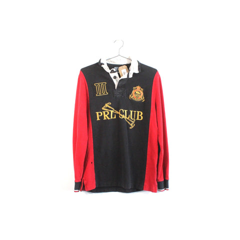 PRL Club Polo by Ralph Lauren Red Black Long Sleeve Shirt | Vintage Polo Sport Style | Classic Retro Preppy Streetwear Top | Men’s Medium M | 90s Y2K Ralph Lauren