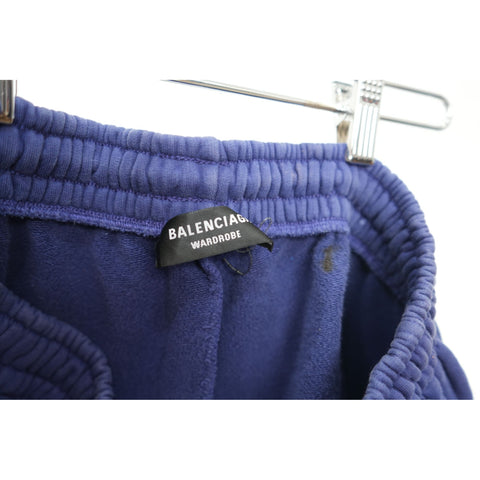 "Retail" Balenciaga Wardrobe Logo Print Elastic Waist Sweat Shorts Navy Blue W26
