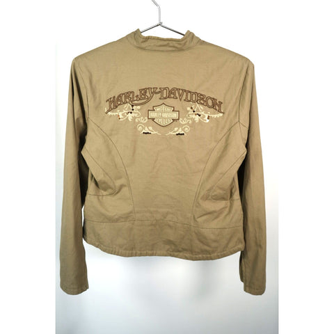 "Retail" Harley Davidson Back Logo Embroidered Stitch Full Jacket Tan Medium Women's