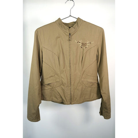 "Retail" Harley Davidson Back Logo Embroidered Stitch Full Jacket Tan Medium Women's