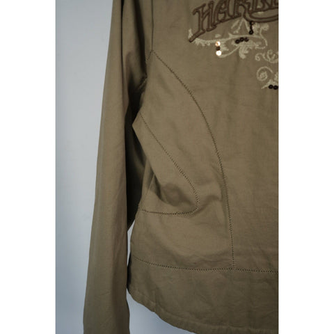 "Retail" Harley Davidson Back Logo Embroidered Stitch Full Jacket Tan Medium Women's