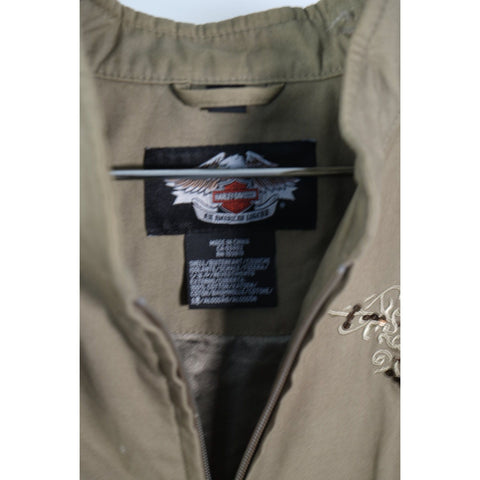 "Retail" Harley Davidson Back Logo Embroidered Stitch Full Jacket Tan Medium Women's