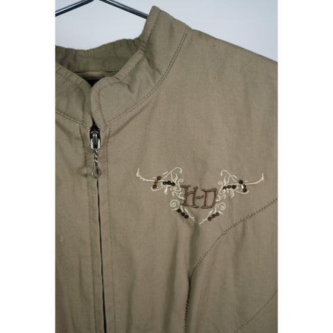 "Retail" Harley Davidson Back Logo Embroidered Stitch Full Jacket Tan Medium Women's