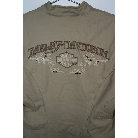 "Retail" Harley Davidson Back Logo Embroidered Stitch Full Jacket Tan Medium Women's