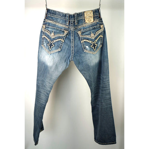 "Retail" Rock Revival Jeremy Boot Detailed Stitching Boot Cut Denim Jeans 38x30.5 Men's