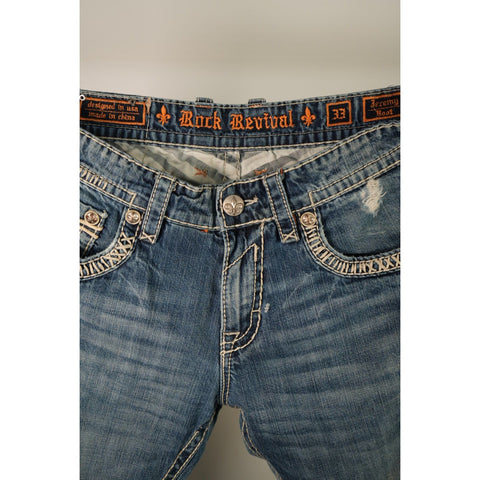 "Retail" Rock Revival Jeremy Boot Detailed Stitching Boot Cut Denim Jeans 38x30.5 Men's