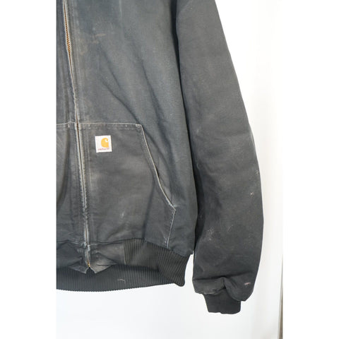 "Retail" Vintage Carhartt Quilt Flannel Lined Canvas Full Zip Hooded Jacket Black L Tall