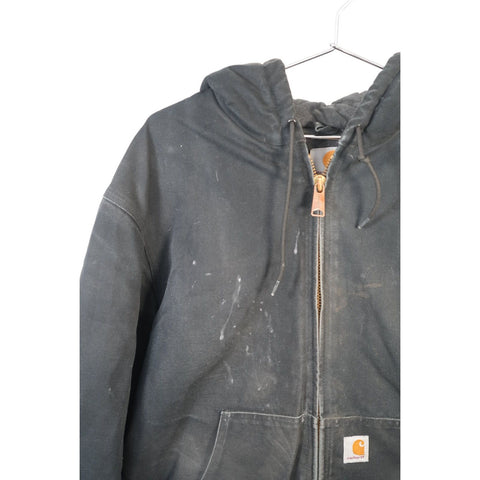 "Retail" Vintage Carhartt Quilt Flannel Lined Canvas Full Zip Hooded Jacket Black L Tall
