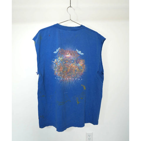 "Retail" Vintage 1999 Santana Supernatural Distressed Sleeveless Tee Shirt Blue