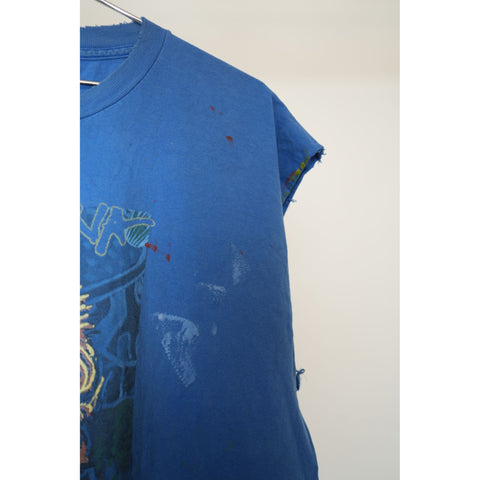 "Retail" Vintage 1999 Santana Supernatural Distressed Sleeveless Tee Shirt Blue