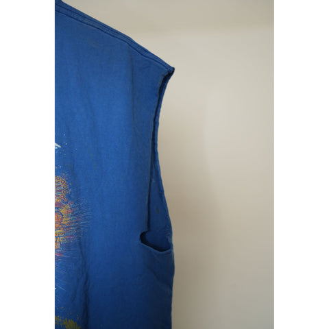 "Retail" Vintage 1999 Santana Supernatural Distressed Sleeveless Tee Shirt Blue