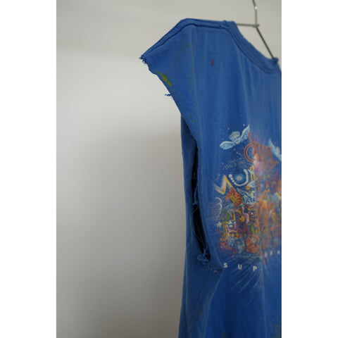 "Retail" Vintage 1999 Santana Supernatural Distressed Sleeveless Tee Shirt Blue