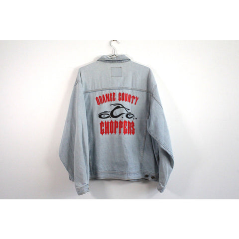 Orange County Choppers Denim Jacket | Vintage Biker Motorcycle Outerwear | Embroidered Logo New York Jean Coat | Men’s XXL | Heavyweight Rugged Streetwear