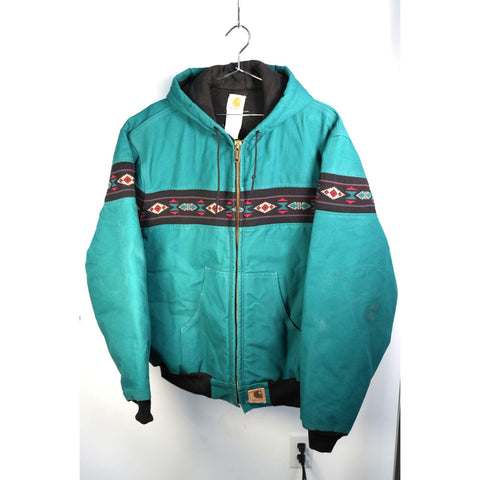 "Retail" VTG Carhartt Native American Aztec Quilted Lined Canvas Full Zip Hooded Jacket