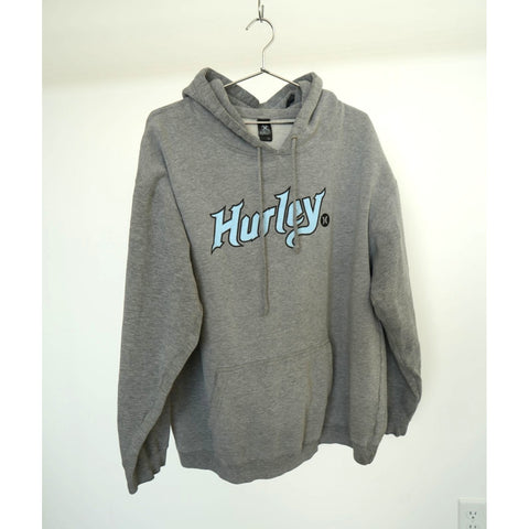 "Retail" Vintage Hurley Spell Out Logo Print Pullover Hoodie Gray XL Men's