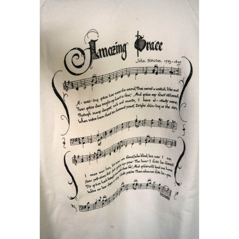 "Retail" Vintage Hanes Amazing Grace Music Notes Pullover Sweatshirt White L