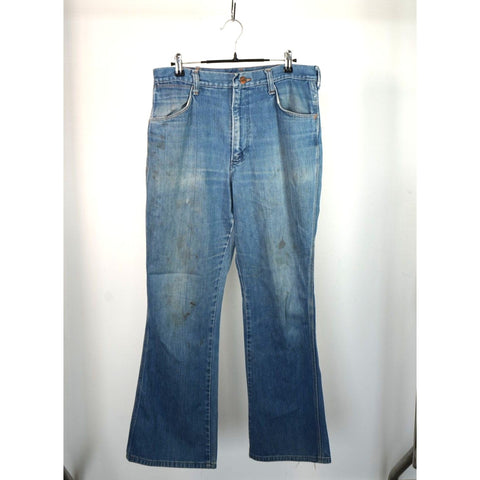 "Retail" Vintage Wrangler Medium Wash Bell Bottom Denim Jeans Blue 32x28.5