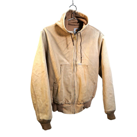 "Retail" Vintage Carhartt Thermal Lined Canvas Full Zip Hooded Jacket Tan Made in USA