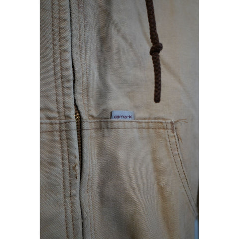 "Retail" Vintage Carhartt Thermal Lined Canvas Full Zip Hooded Jacket Tan Made in USA
