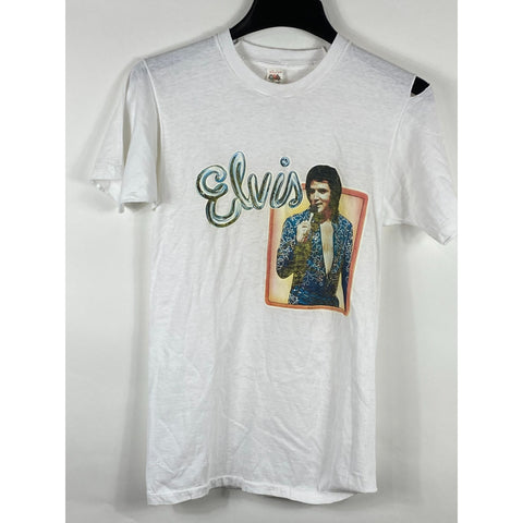 "Retail" Vintage FOTL Elvis Presley Tee Shirt White M Made in USA Distressed